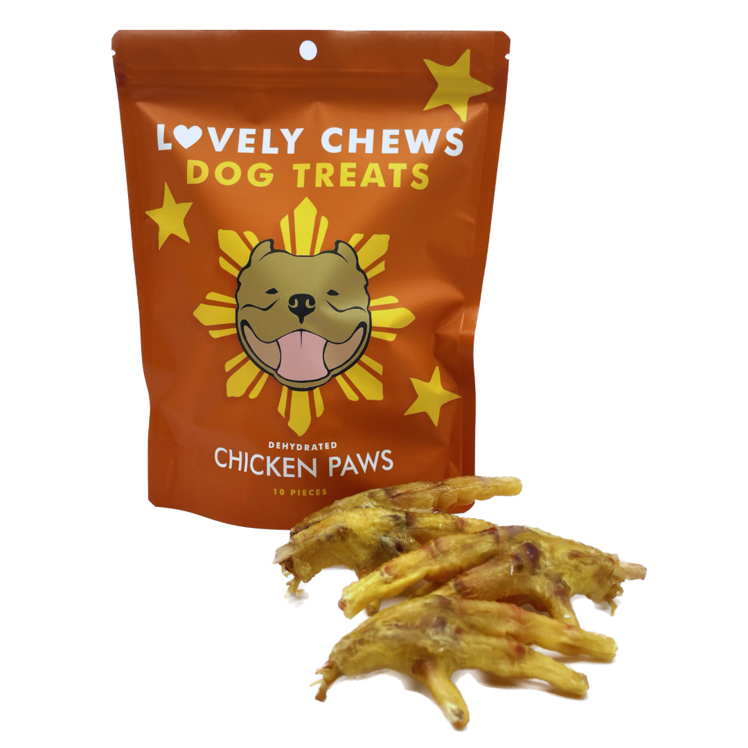 Dehydrated Chicken Paw Dog Treat - 10 piece pack Packaging with product photo