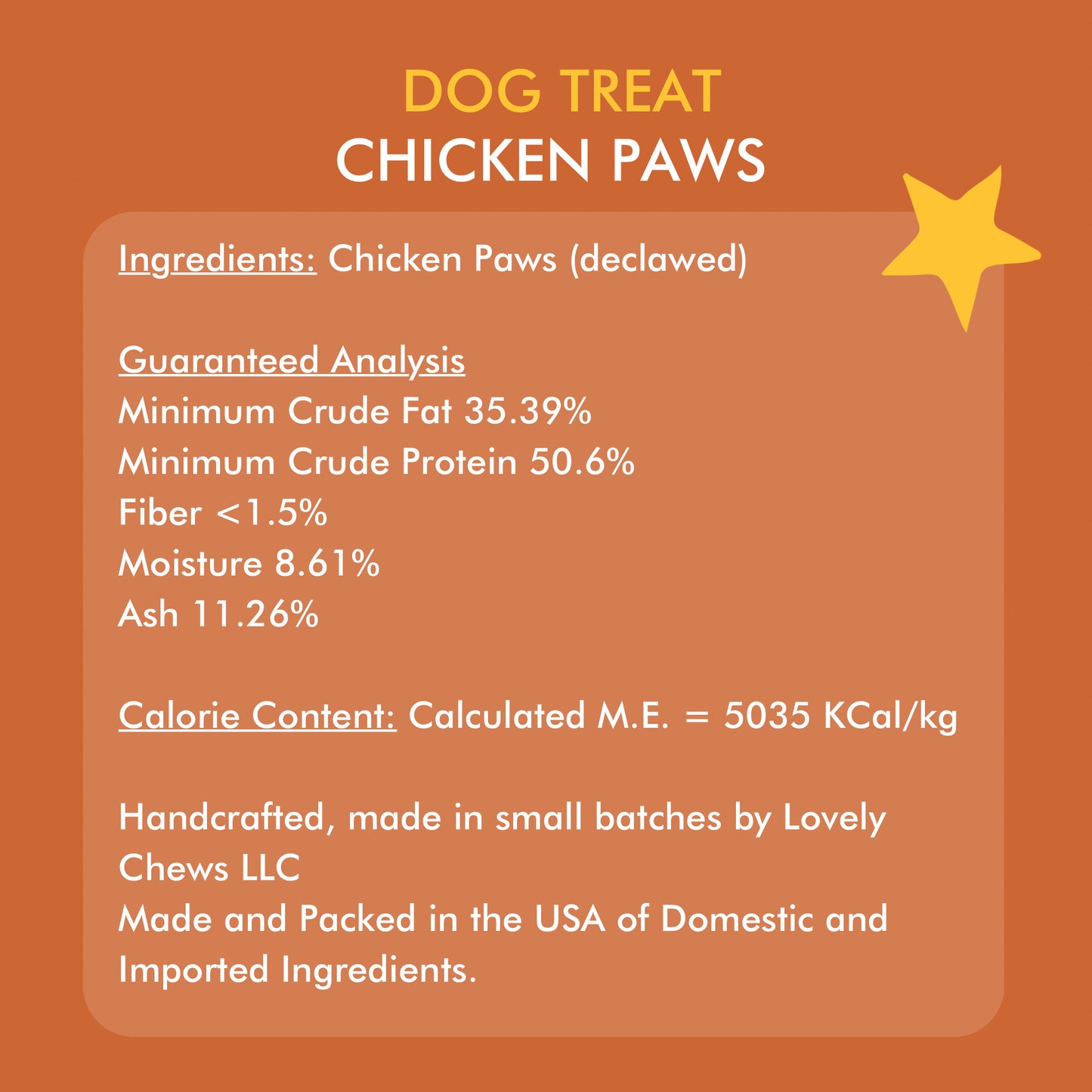 Dehydrated Chicken Paw Dog Treat - 10 piece pack guaranteed analysis